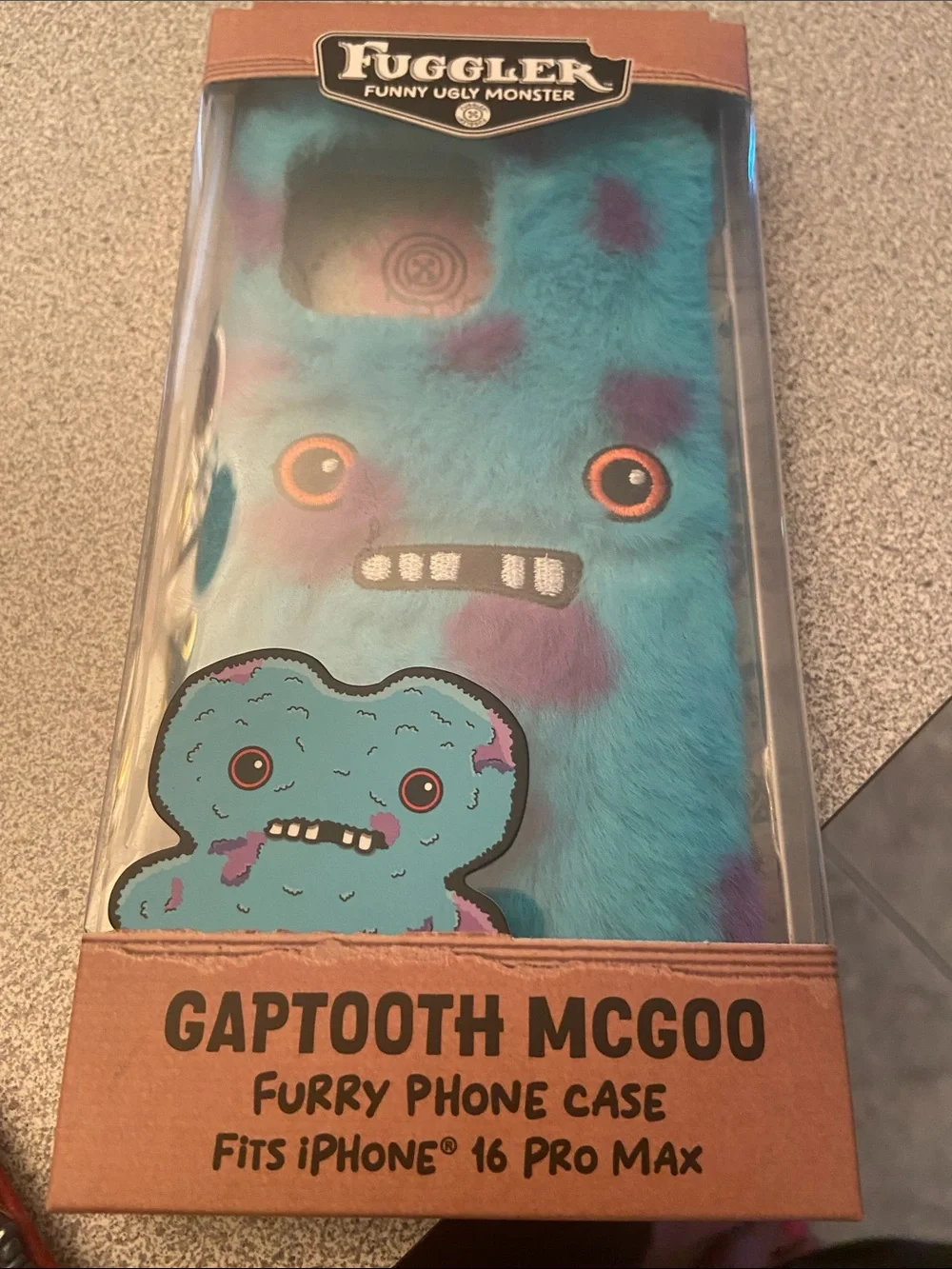 Gaptooth McGoo Furry Phone Case for iPhone 16 Pro Max - Blue with Purple Spots